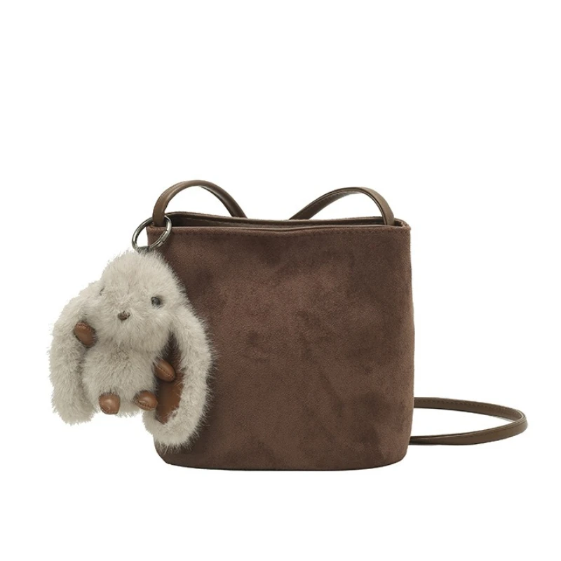 

High Quality Frosted Mini Bag Fashion Leopard Print Woman Shoulder Crossbody Bag Faux Suede Mini Bucket Bag