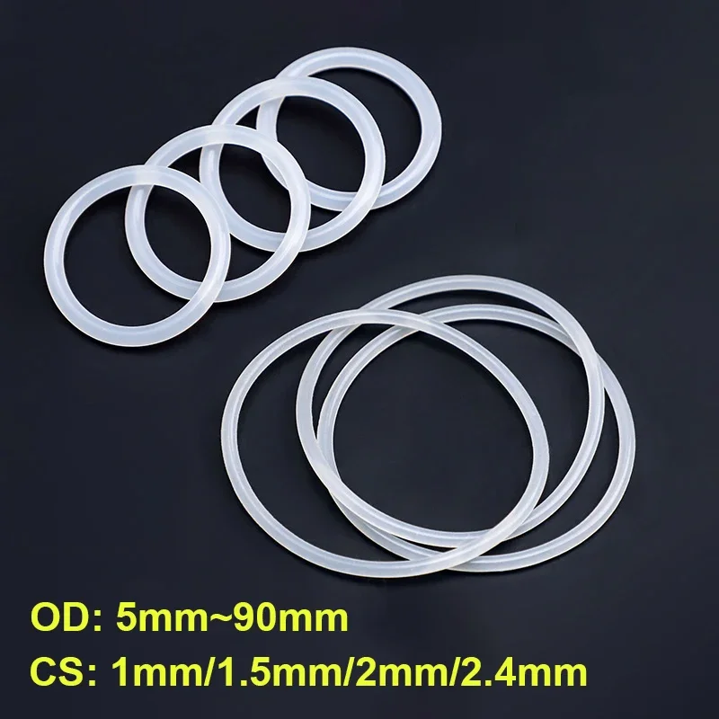 10~50Pcs White Food Grade Silicone Ring Gasket CS 1/1.5/2/2.4mm OD 5mm~90mm Waterproof Washer Rubber VMQ O Rings Silicone Ring