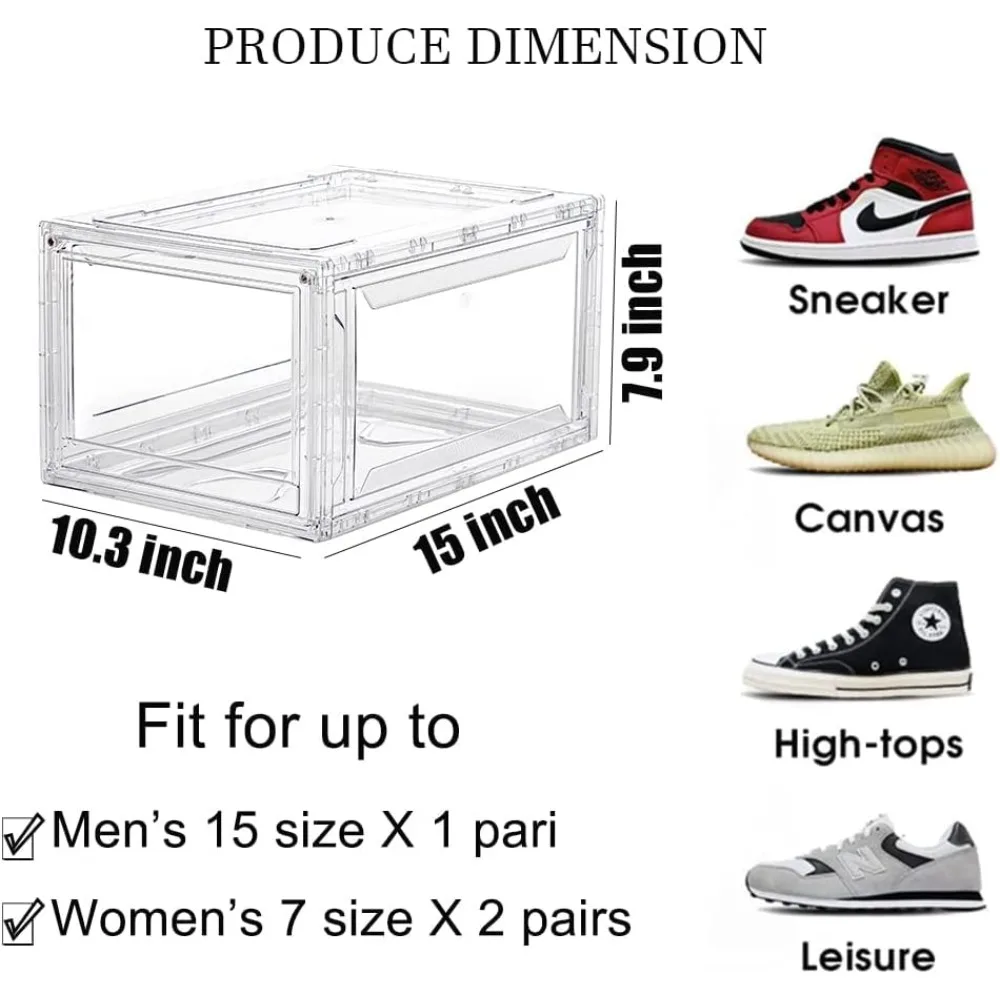 12 Pack Acrylic Clear Shoe Boxes– Ultra Clear Plastic Stackable Sneaker Storage For Sneakerhead. Professional Grade Shoe Display