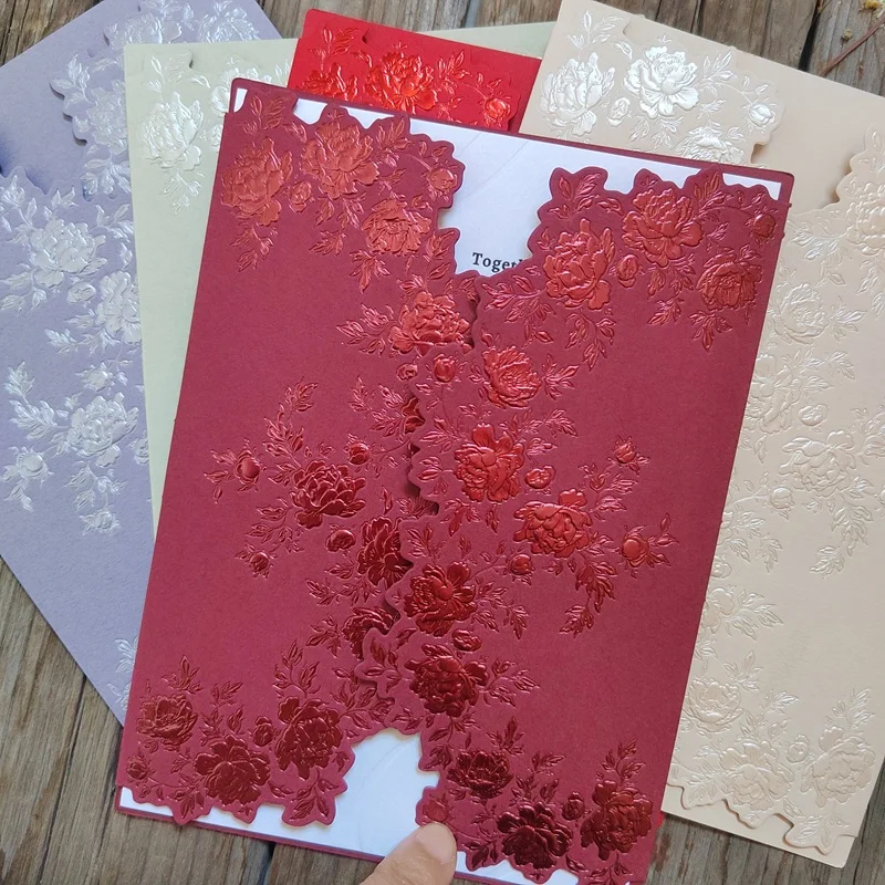 

Luxury 3D Embossed Floral Wedding Invitation Card Sleeves Invitation Cover Envelope Fit for 5x7inches Card
