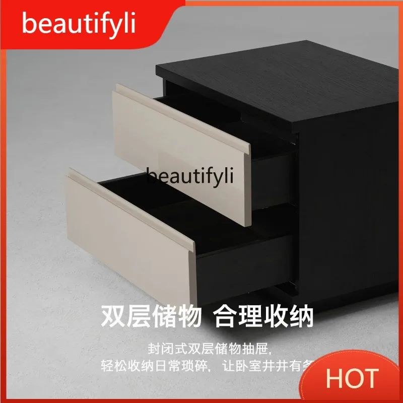 A139 Italian minimalist smoky color bedside table solid wood paint bedside table modern light luxury bedroom chest