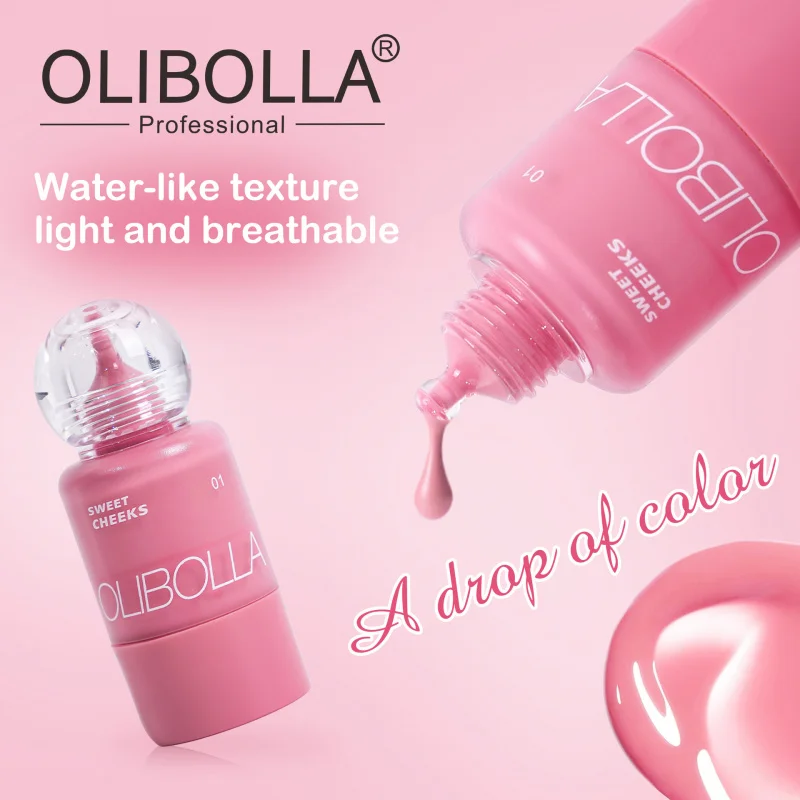 OLIBOLLA 6-farbiges flüssiges Rouge, kleine Milchflaschenpresse – Typ Wangenrouge, wässriges Glühen, klares Rouge, flüssiges Make-up