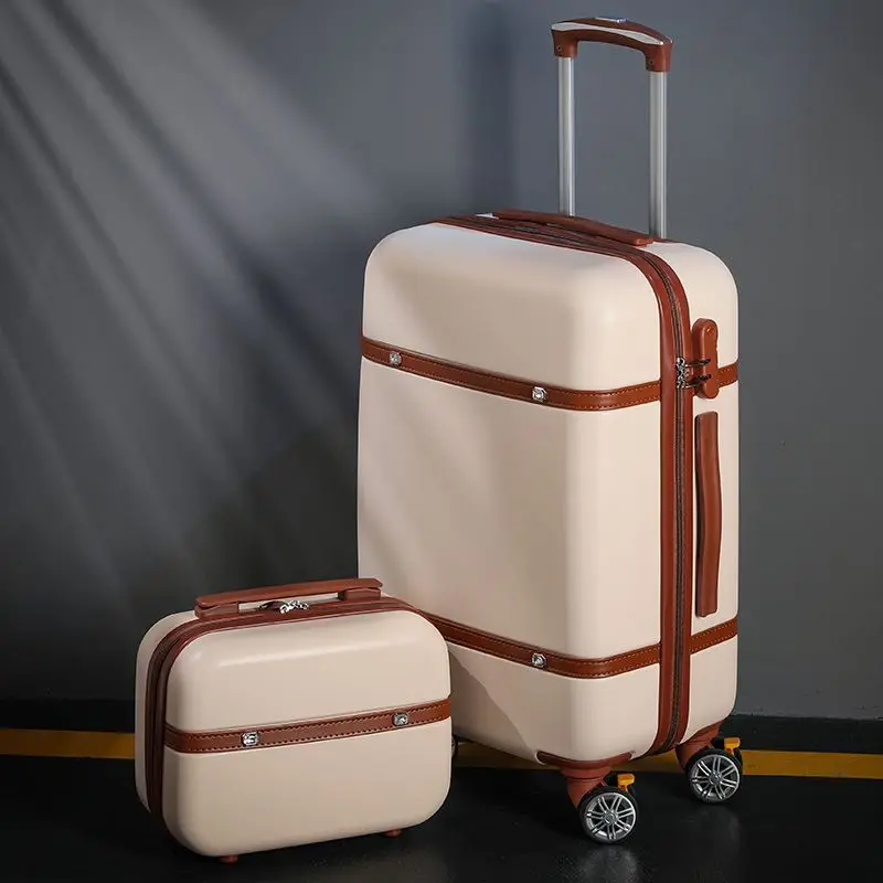 Rolling Luggage Set Women Fashion Combination Lock Travel Suitcase Set Universal Cosmetic Bag Retro 2pcs Trolley Luggage Set