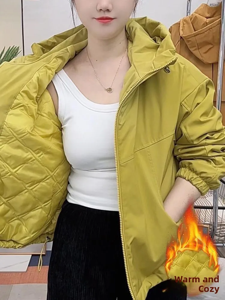 Thickened Cotton Women's Short Jacket Zipper Closure Autumn Winter New Style Versatile Lightweight Windproof Coat Top