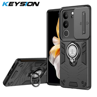 KEYSION Shockproof Armor Case for VIVO V29 5G V29e 5G Slide Camera Lens Protection Ring Stand Phone Back Cover for VIVO V27 5G