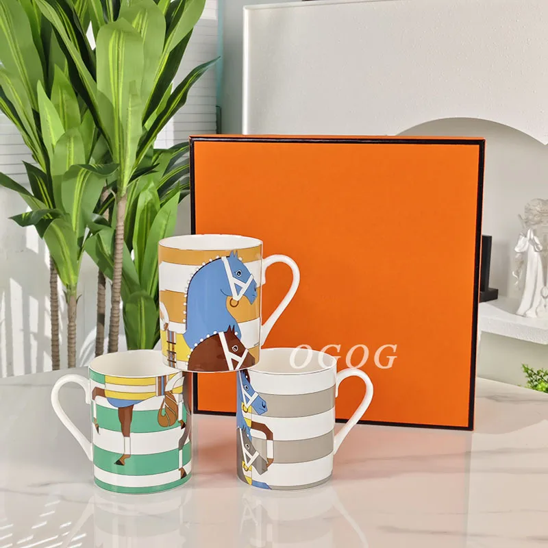 

Bone China Mug Set of 3 Modern Minimalist Style for Office and Home Use Ceramic Water Cup