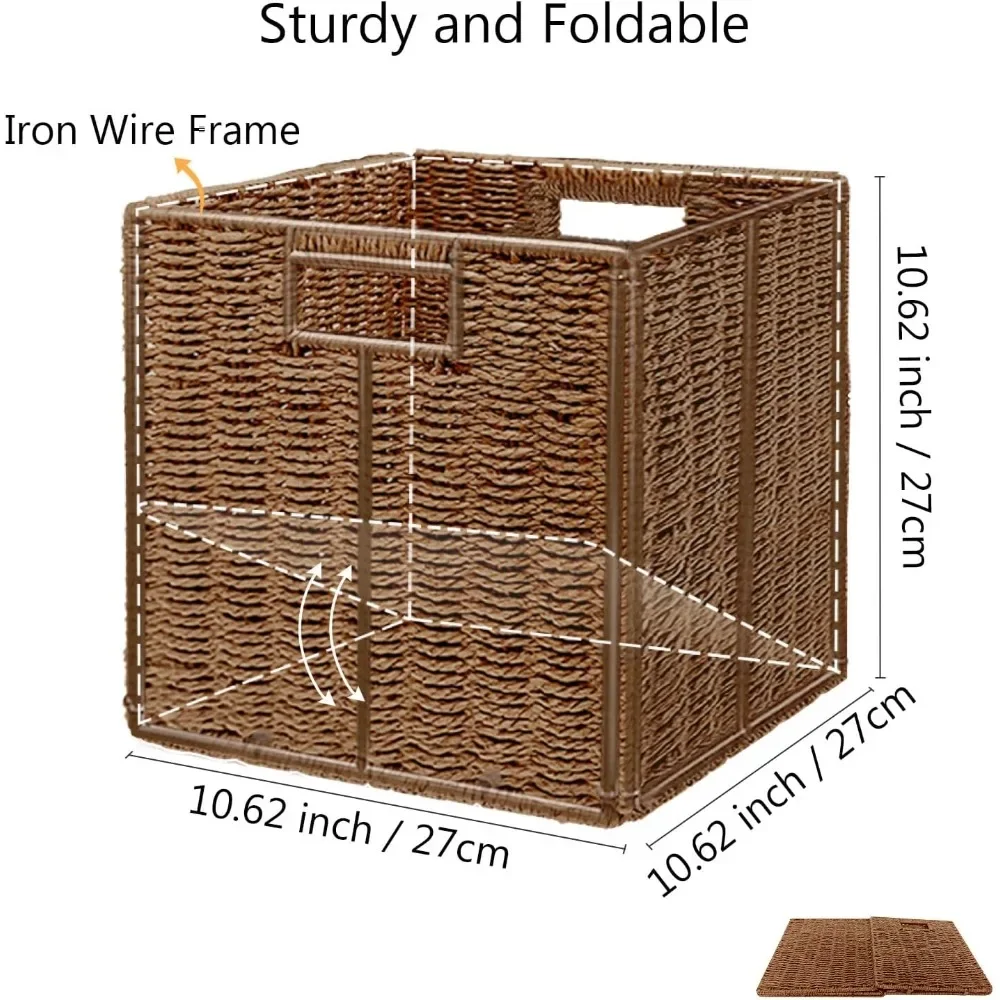 Foneso Wicker Storage Basket, Wicker Baskets Storage Removable Labels, 2 Pack Handwoven Wicker Cube Storage Bins 11 inch Large