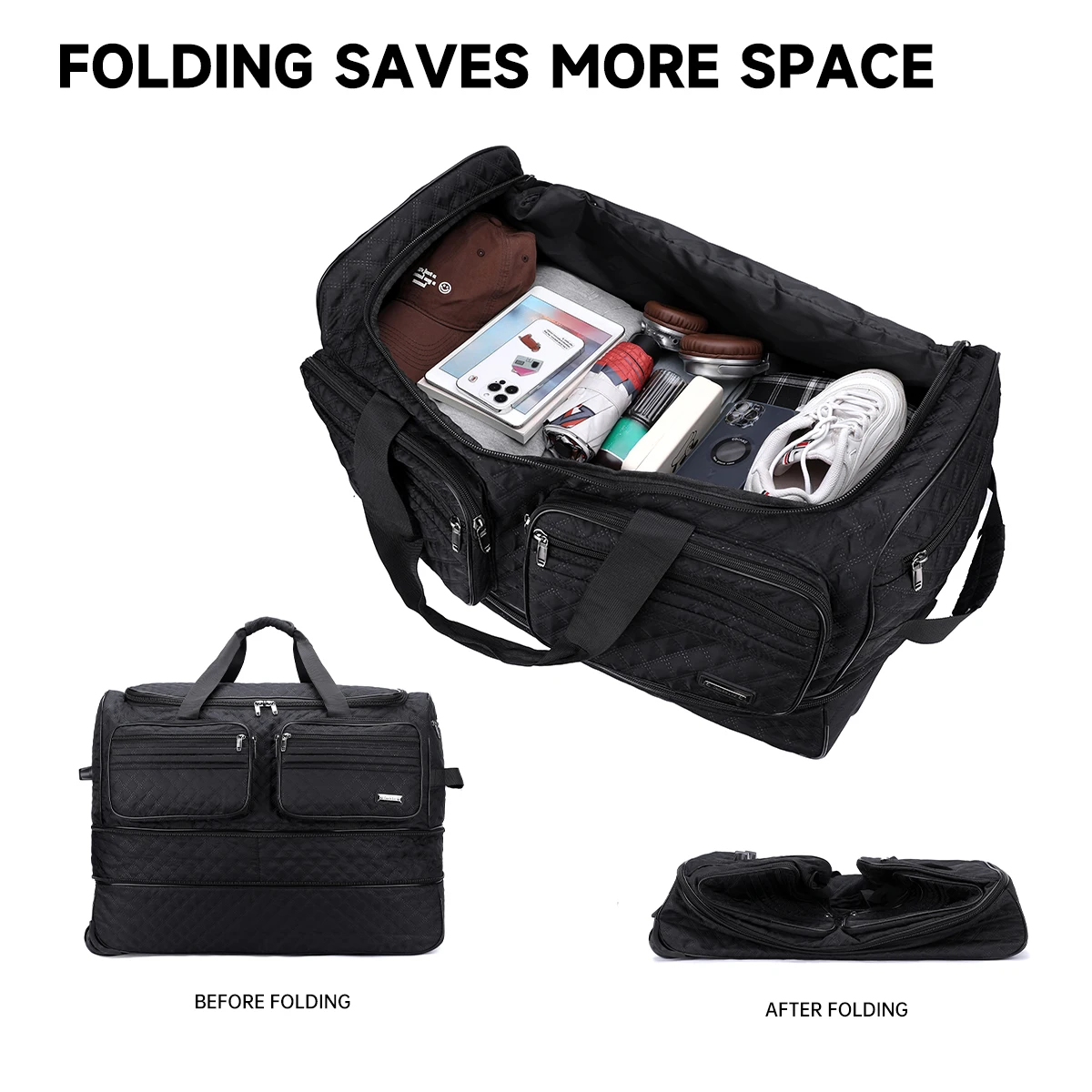 Gepäcktasche mit Rollen für grenzüberschreitende Reisen, geräumige Reisetasche für Geschäftsreisen, Oxford-Stoff-Reisetasche, die ohne Gepäckaufgabe bei Fluggesellschaften genutzt werden kann, Studenten-Koffer. – Detail 5