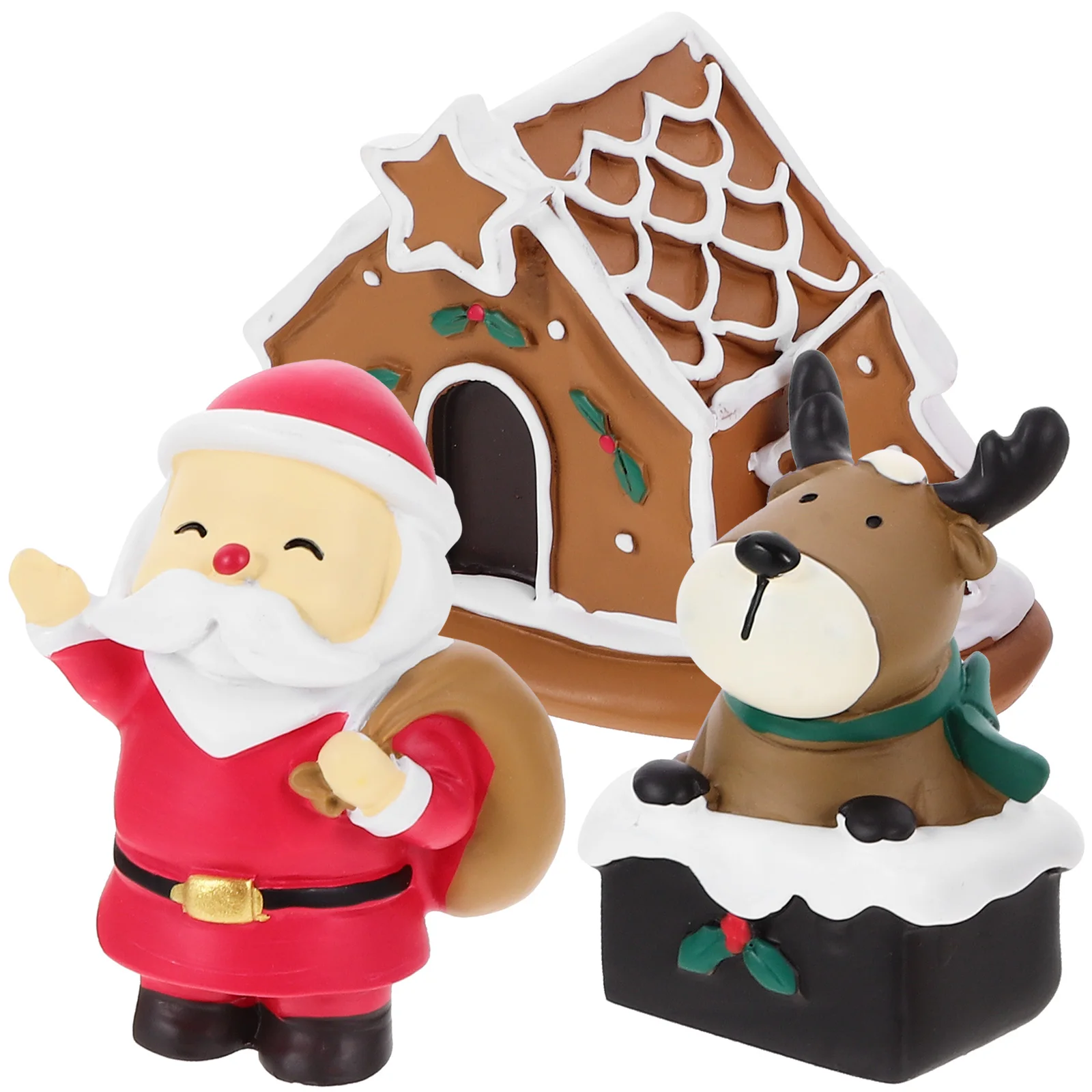 

3 Pcs Christmas Ornaments Mini Resin Decorations Santa Claus Deer House Xmas Tree Home Festive Figurines Miniatures