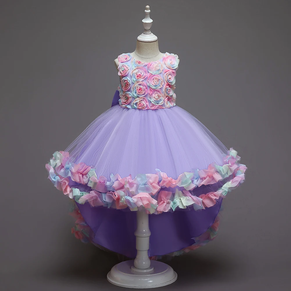 Pueple Sleeveless Flower Girl Party Dresse Girl ball Dress  for 3 to 10 Year KID Birthday Princess Tail Dress