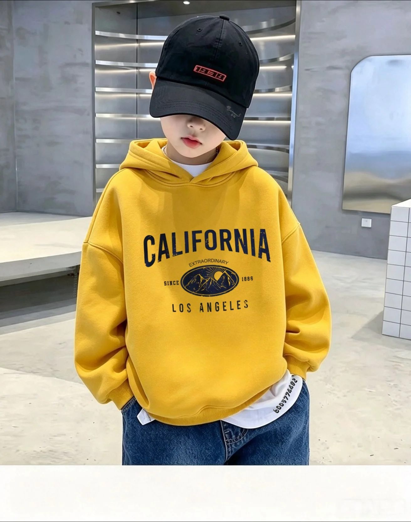 Autumn Winter Children Hooded Sweatshirt Vintage California Los Angeles Print Kids Pullover Boys Girls Casual Long Sleeve Hoodie