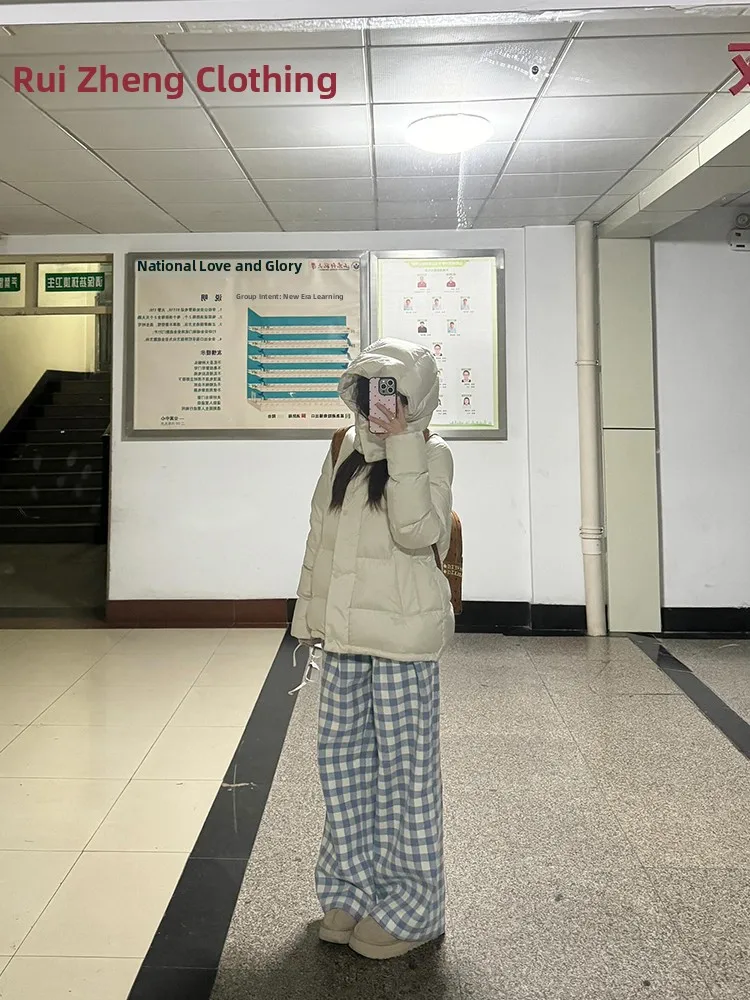 

Thiened Fce Blue Tweed Plaid Women's Autumn Winter High Waist Slimming Casual Loose Lazy Sle Straight Leg Wide Leg Pants