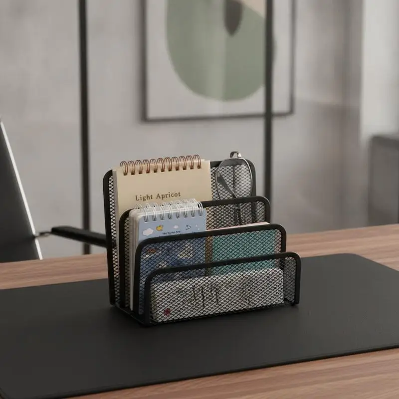 Metal Mesh 3‑Tier Desktop File Rack Three‑Layers Mail Holder Storage Stand, Sturdy Desktop Document Organizer for Paper Supplie
