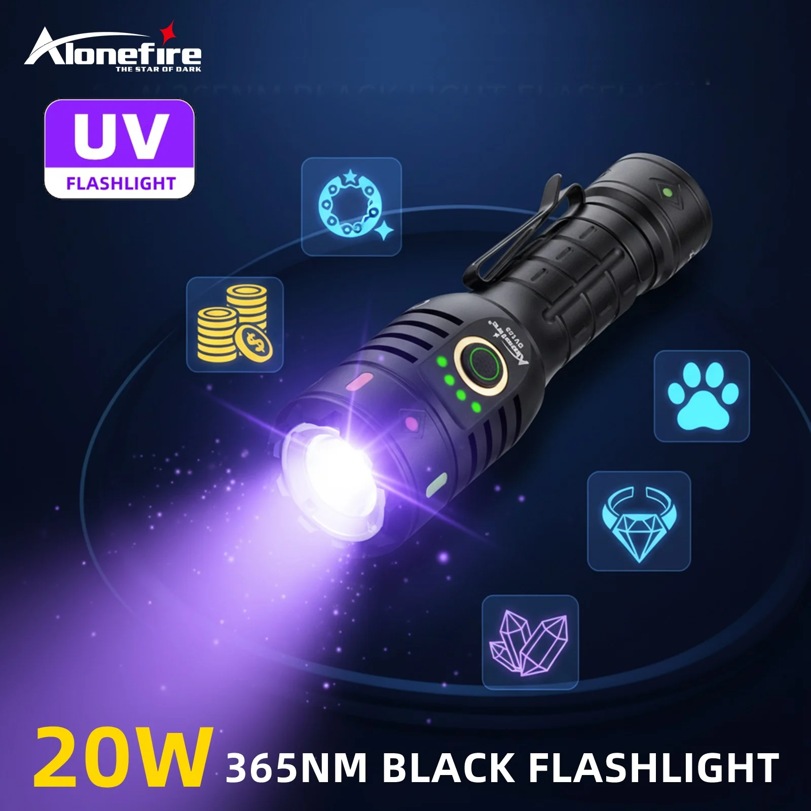 

Ультрафиолетовый фонарь высокой мощности 20 Вт, перезаряжаемый, для проверки денег, обнаружения следов скорпионов, пятен от мочи животных, осмотра руды