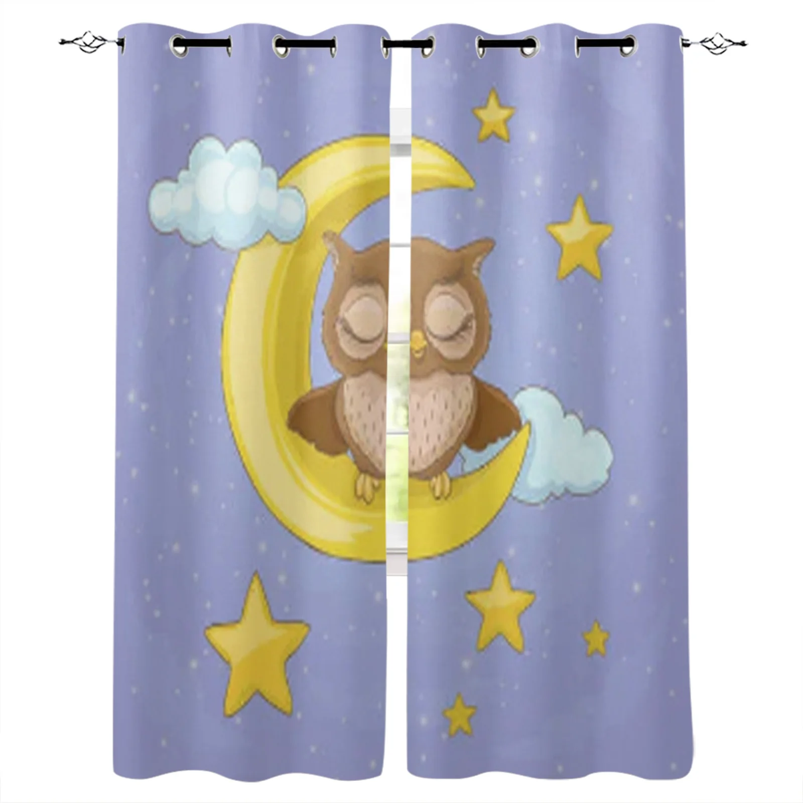 

Little Owl Moon Night Stars Kid Printing Curtain For Living Room Luxury Bedroom Hotel Curtain Home Decor Window Balcony Drapes