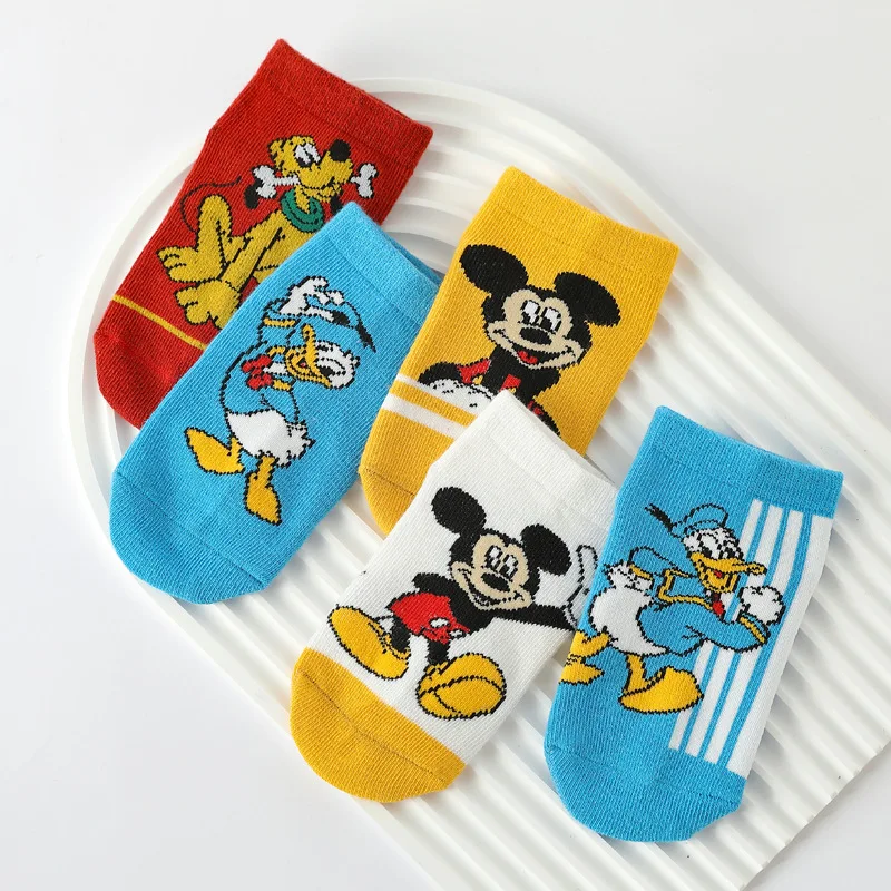 5 Pairs Disney Kids Socks Mickey Mouse Donald Duck Pooh Bear Cute Cartoon Spring Summer Cotton Boat Girls Boys Children\'s Socks