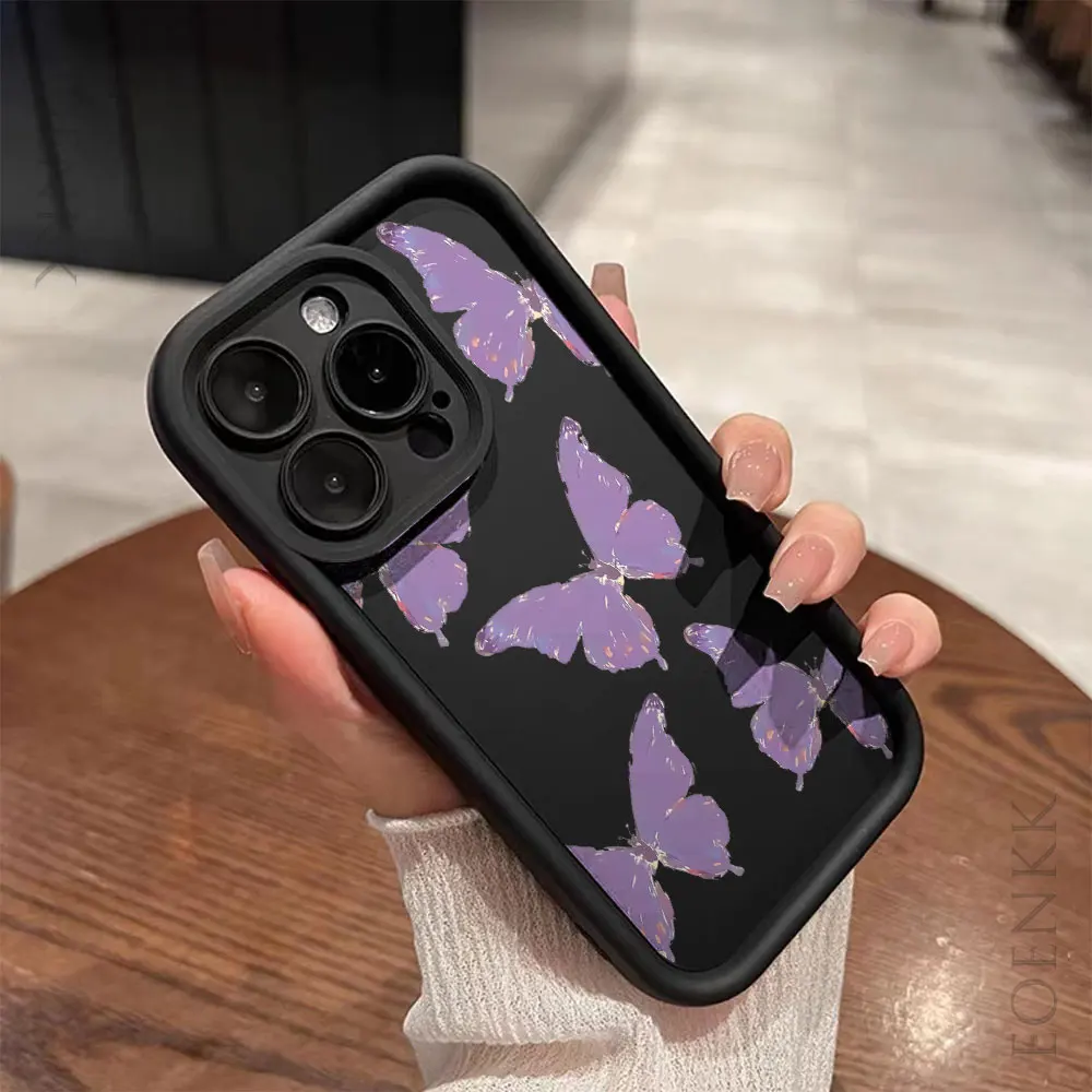 Artistic Butterfly And Flowers Phone Case For iPhone 16 15 Pro Max 14 13 12 11 Pro Max XS Max XR X 7 8 Plus Soft Silicone Cover