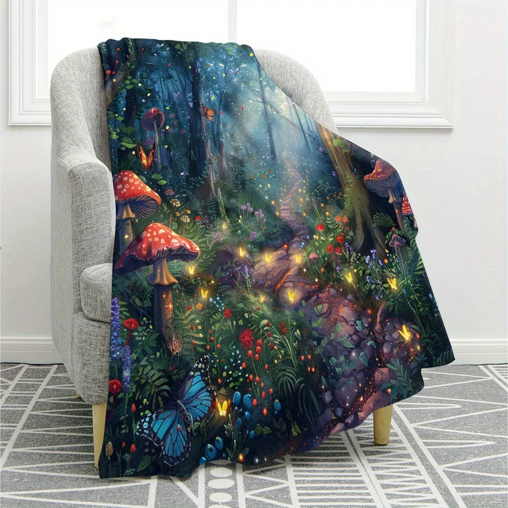 بطانية رمي من الصوف الفانيلا من سلسلة الغابات المسحورة - بوليستر منسوج على الطراز المعاصر، متعدد الاستخدامات في جميع المواسم، مع غامض غامض #5