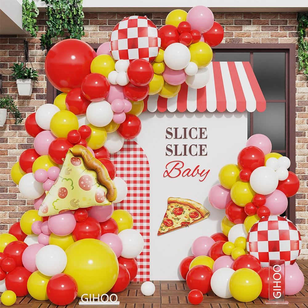 

127pcs Pizza Themed Balloon Garland Arch Kit Red Yellow White Latex Balloons Birthday Family Party Background Decor Baby Shower