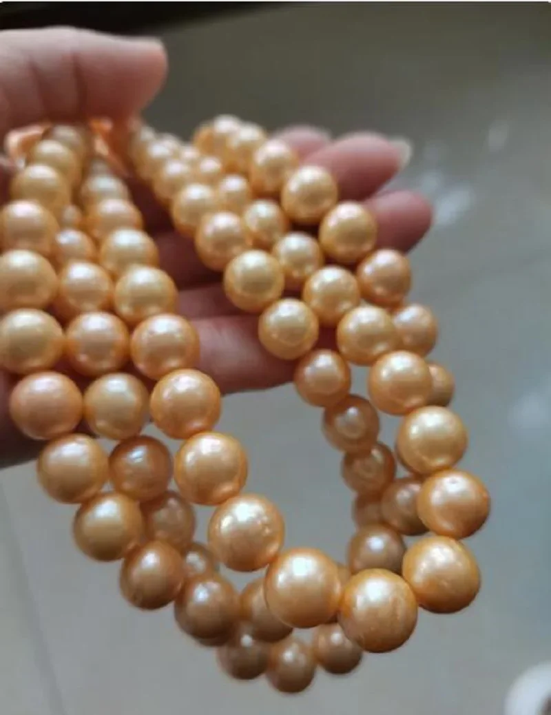 Gorgeous Pearl Necklace AAAA 11-12mm Natural South Sea Round Gold Pearl Necklace 14K Gold Button 16 * 18 * 20 * 22inch