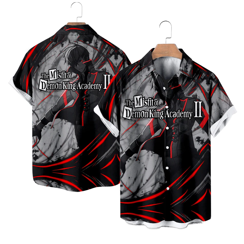 The Misfit of Demon King Academy II Anime Summer Short Sleeve Shirts V-Neck Turn-down Collar Casual Beach Style Button Shirt