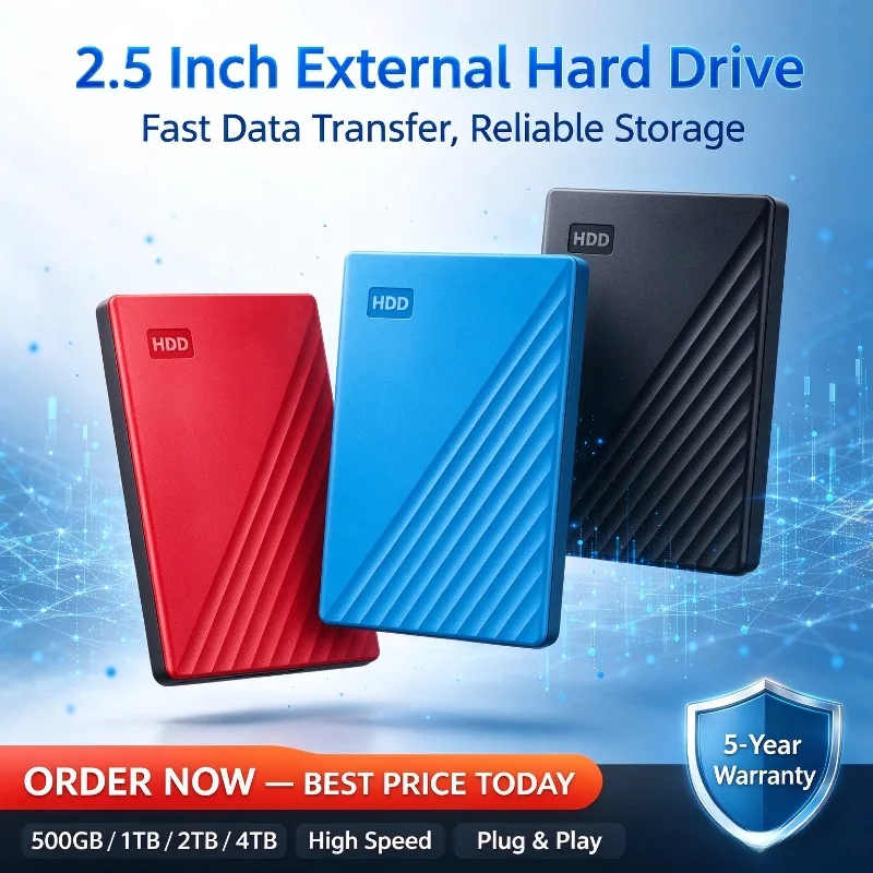 Portable 2.5 Inch External HDD USB 3.0 Multi-Device Compatible Durable Storage Disk Fast Data Transfer for Data Backup
