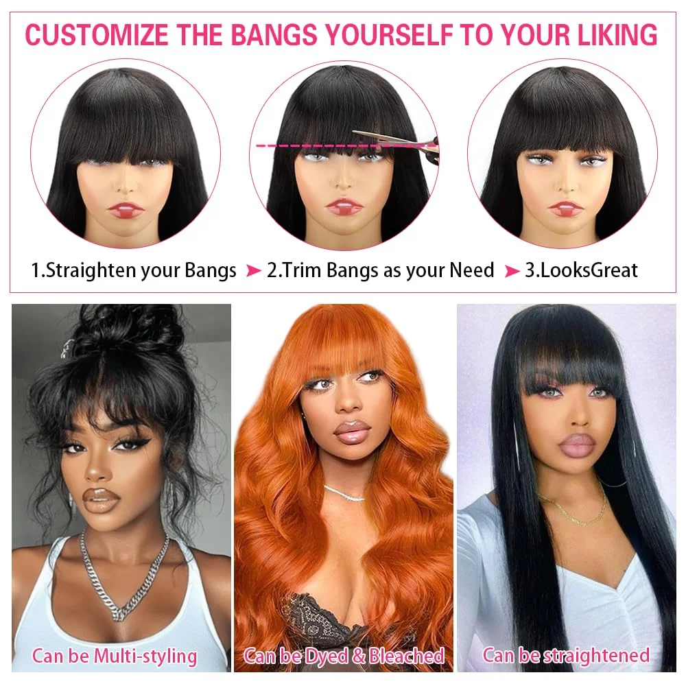 3X1 Glueless Wigs Human Hair with Bangs Body Wave Human Hair Wig with Bangs 3X1 Bleached Knots Lace Front Wig for Black Women image 4