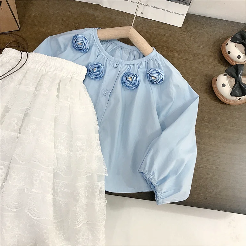 

Girls' Spring New Shirt Baby Girl High-end Outerwear Fashionable Stylish 3D Flower Blouse