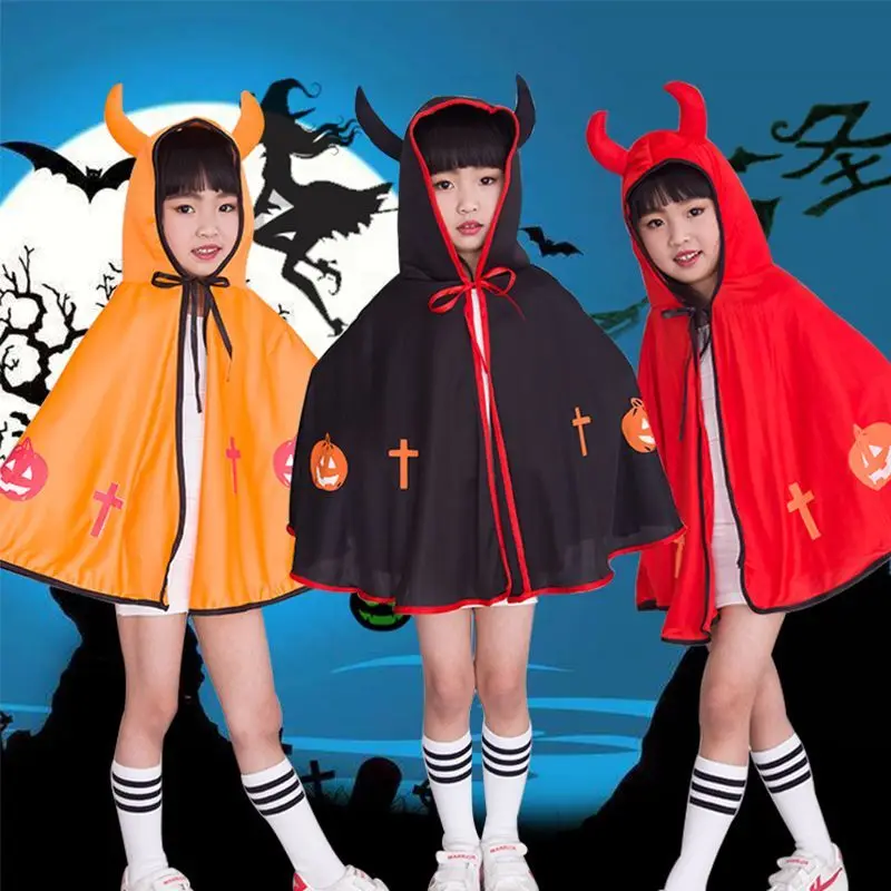 

Костюм ведьмы на Хэллоуин, детский наряд для выступлений, одежда с тыквой и волшебником для мальчиков и девочек, бархатный полиэстер, мультяшный дизайн