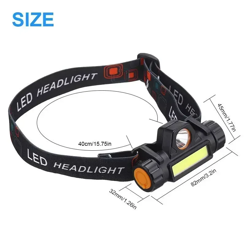 Superhelle LED-Stirnlampe, wiederaufladbar, wasserdicht, mit XPE-COB-Perlen und Magnet am Ende, zwei Lichtquellen, Arbeitsleuchte – Detail 10