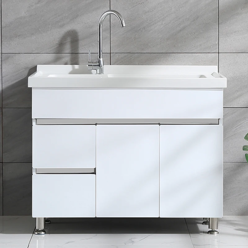 LH H stainless steel laundry cabinet integrated oversized quartz stone laundry pool with rubbing board balcony bathroom cabinet