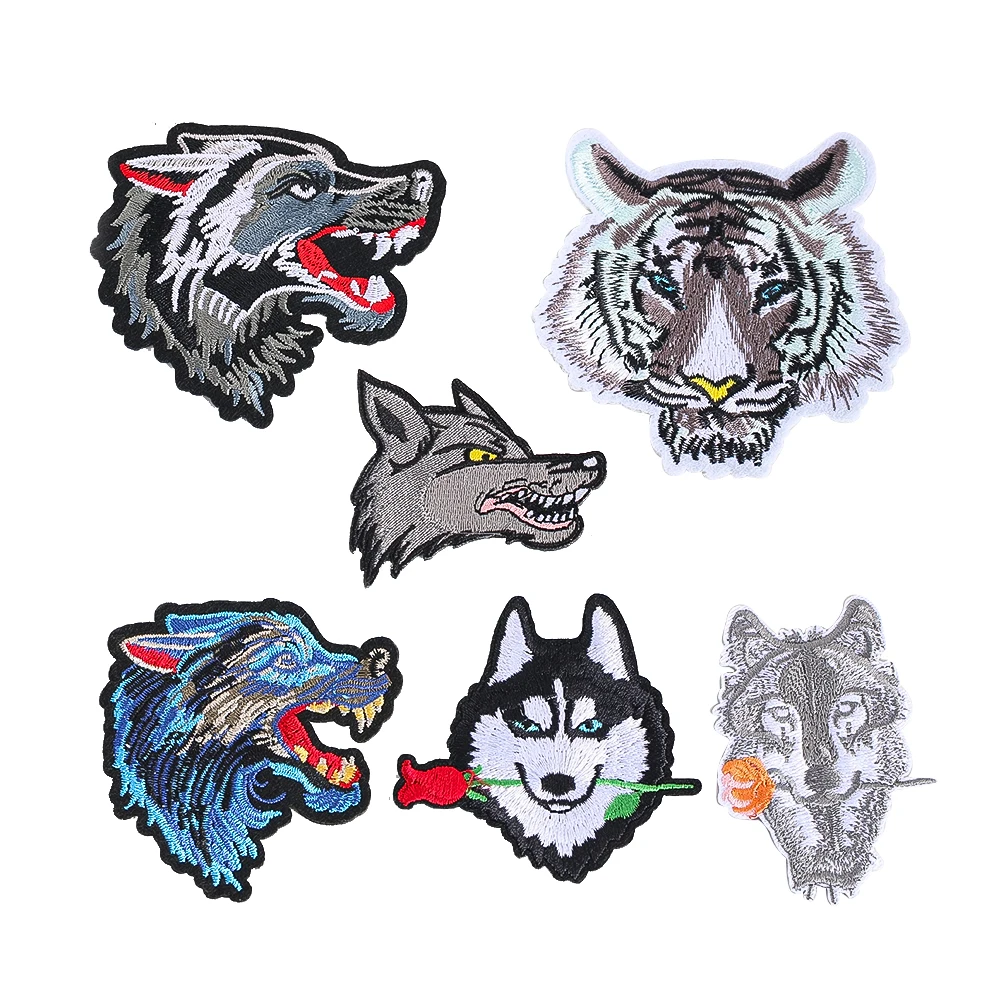 Wolfs-, Tiger- und Husky-Stickerei-Patch-Set zum Aufbügeln oder Aufnähen für Jeansjacken, Rucksäcke, amerikanischer Vintage-Stil, Tier-Abzeichen, Geschenk – Detail 2