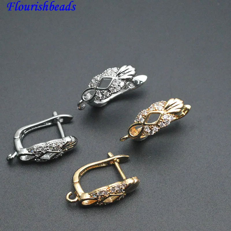 30pc Earring Base Hooks CZ Paved Hollow Out Flower Lace Shvenzy Clasps Anti-fade Silver Gold color Jewelry Accessories