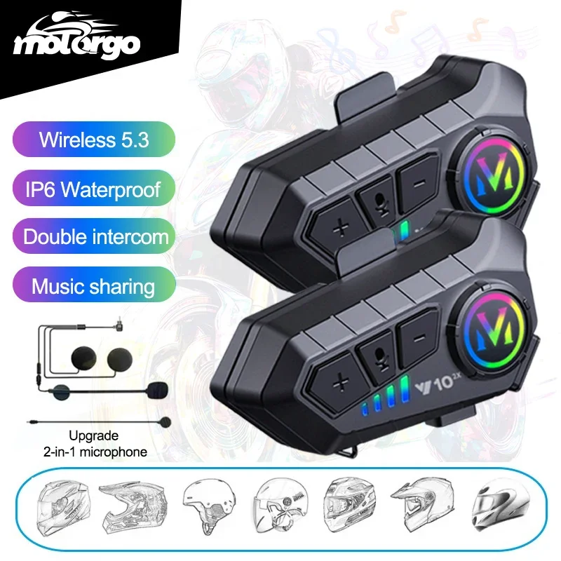 

Y10 2X Мотоциклетная Bluetooth-гарнитура с интеркомом, 48-часовой срок службы батареи, интеллектуальное шумоподавление, водонепроницаемость IPX6