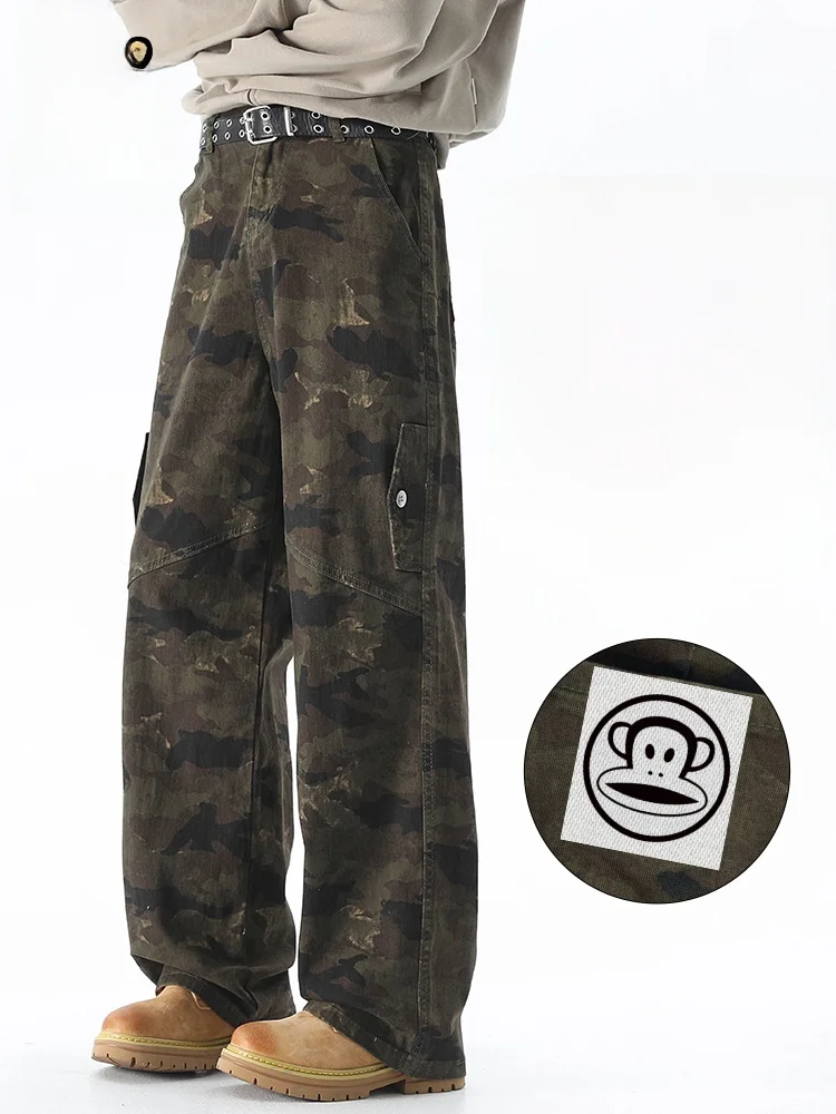 

Брюки Paul Frank Large Mouth Monkey Camouflage прямого кроя свободного покроя для мужчин, осенний сезон, американский ретро-стиль