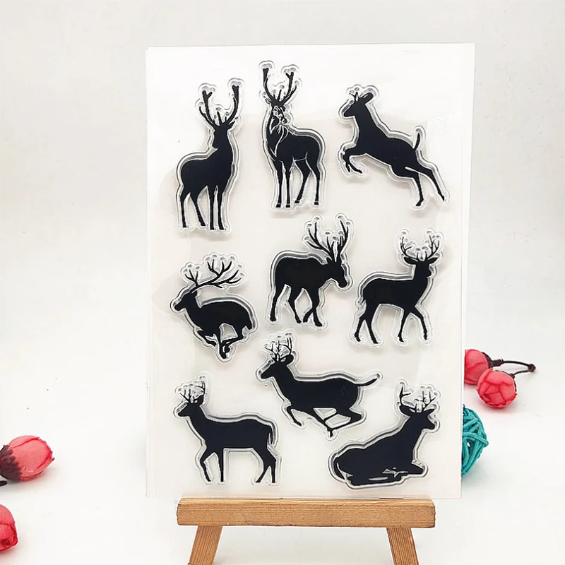 Cute Sika Deer Transparent Silicone Finished Stamp Journal DIY Scrapbook Rubber Coloring Embossed Stencils Decoration Reusable