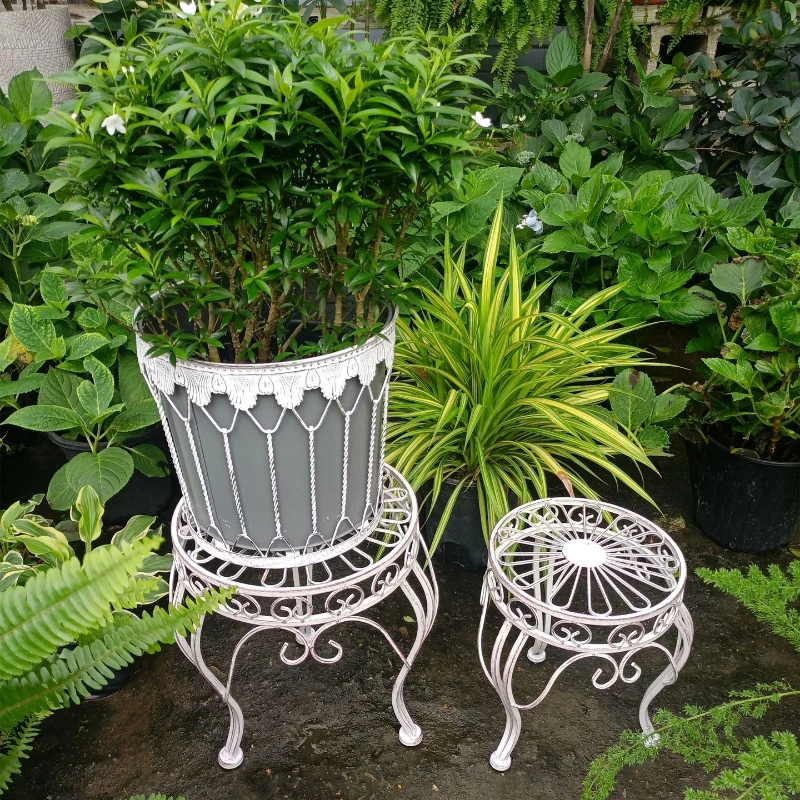 

2PCS Iron Flower Stools Courtyard Landing Plant Rack Vintage Do Old Flower Pot Base Balcony Miscellaneous Storage Rack