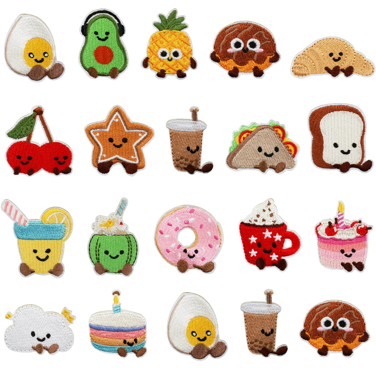 Cute Food Cartoon Embroidered Patches - Iron On Appliques for Clothes Bags DIY Decoration