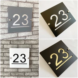 Personalized 3D Digital Gray Mirror Custom Modern Acrylic House Number Sign Plate Outside Address Name Door Room Floating Plaque