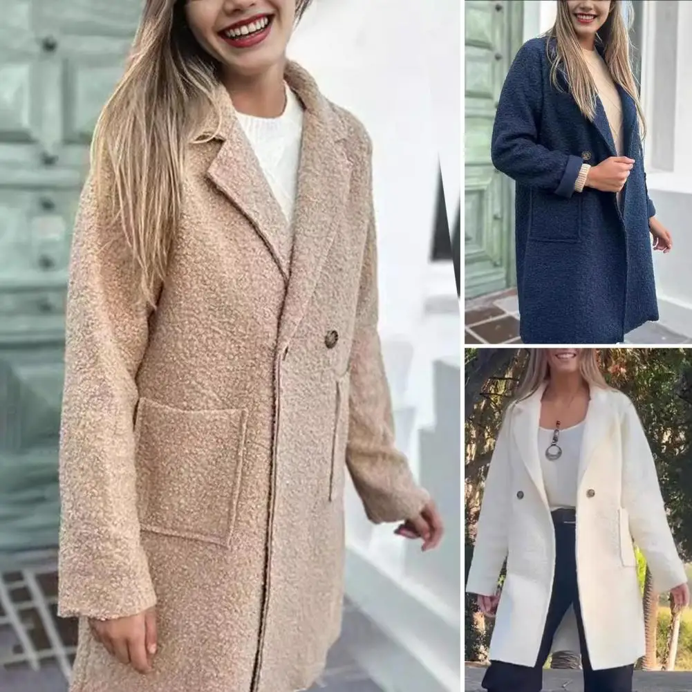 Revers Design Mantel elegante Damen Fleece jacke mit Revers Knopf verschluss flauschigen Mantel Mantel für Büro partys reisen mittellang