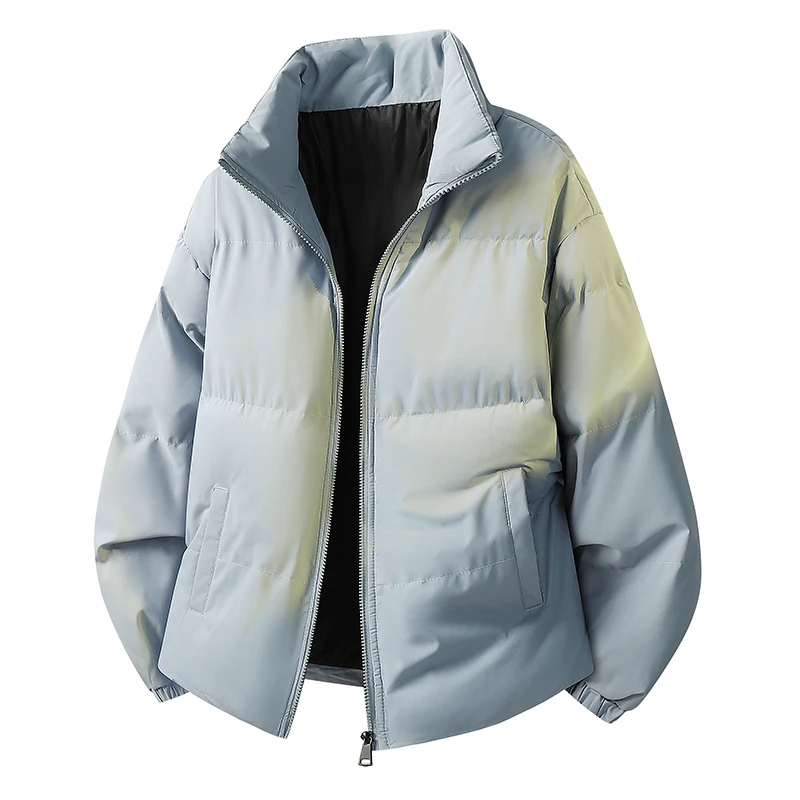 Unisex Gradient Shiny Stand Collar Puffer Jacket Warm Winter Zip Up Outerwear