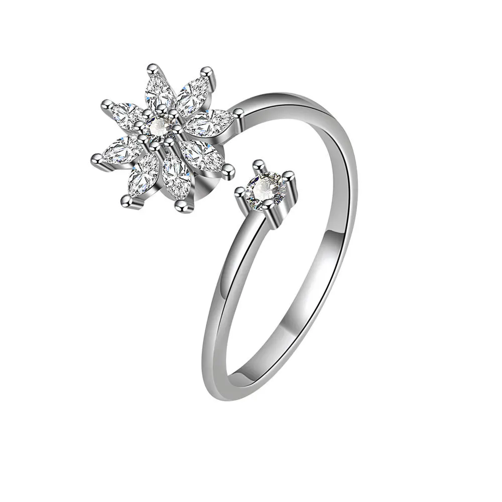 Mode Kristall Rotierenden Angst Entspannende Zappeln Ringe Für Mädchen Pflanze Blume Sorgen Stress Relief Ring Finger Anillo Antiestres