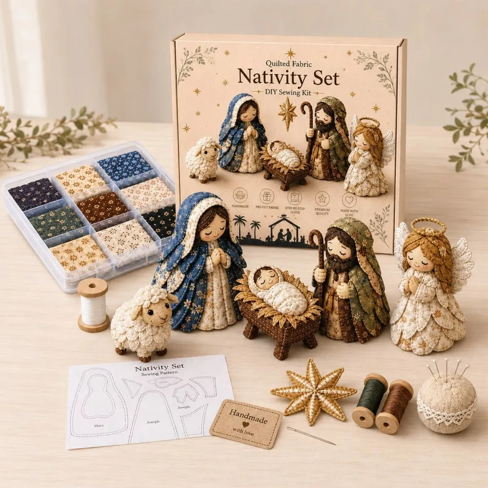 Pre-Cut Fabric Quilted Nativity Patchwork Kit Beginner Friendly with Assembly Guide Nativity Scene Sewing Craft Kit Handmade DIY