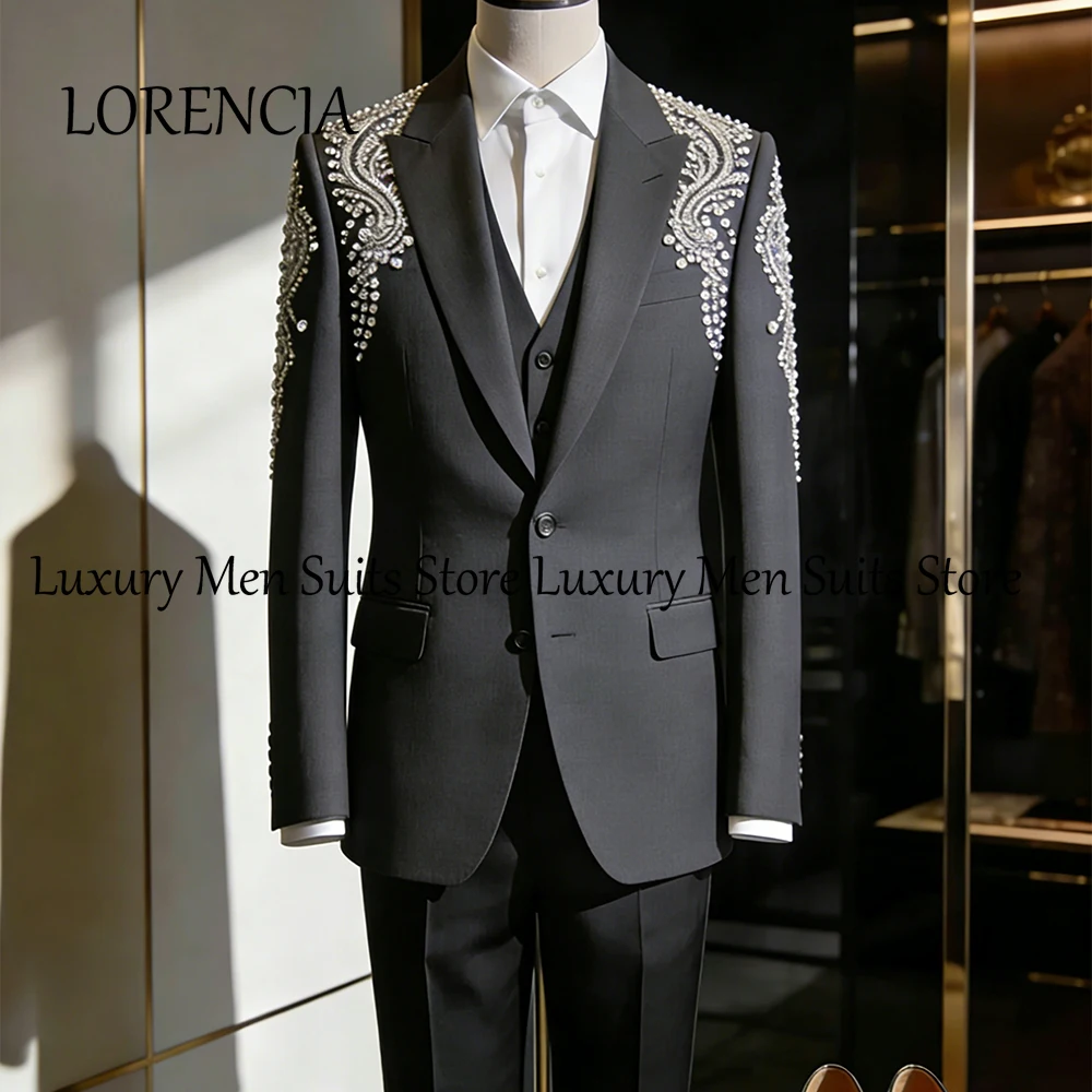 

Простые костюмы с бриллиантами для мужчин, комплект из 3 предметов, смокинг, наряды для свадебной вечеринки, жениха, 2026, блейзер на заказ, брюки, roupas masculinas