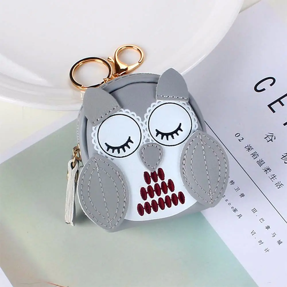 Bag Card Holder Lady Wallet Short Purses PU Leather Women Owl Clerk School Bag Pendant Key Bag Owl Coin Purse Car Key Chain view 2