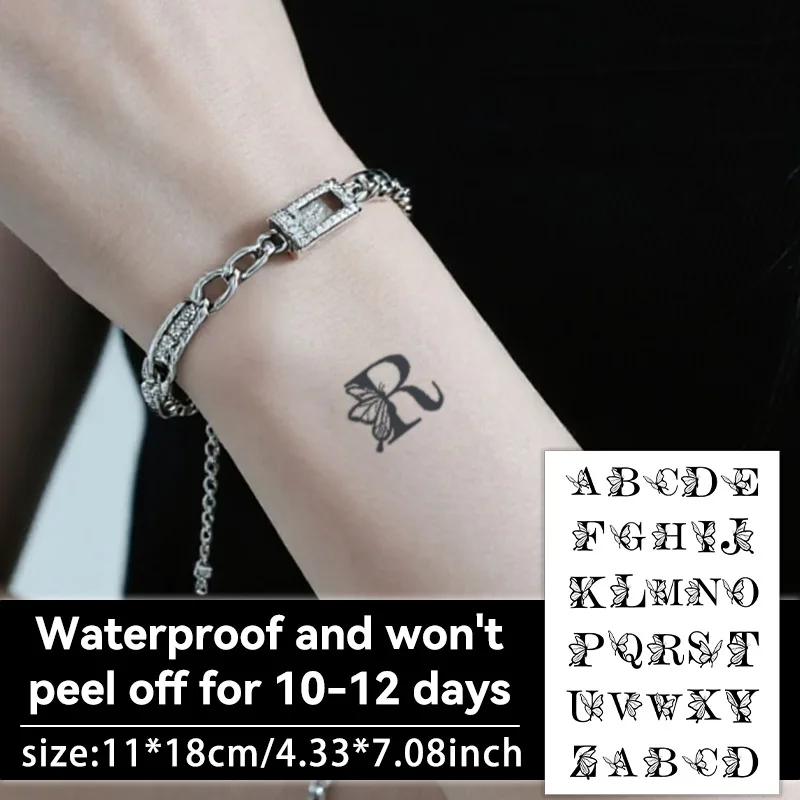 Tattoo Sticker Temporary Tattoo Waterproof Butterfly Alphabet Body Art for Women Couples Finger Wrist Fresh