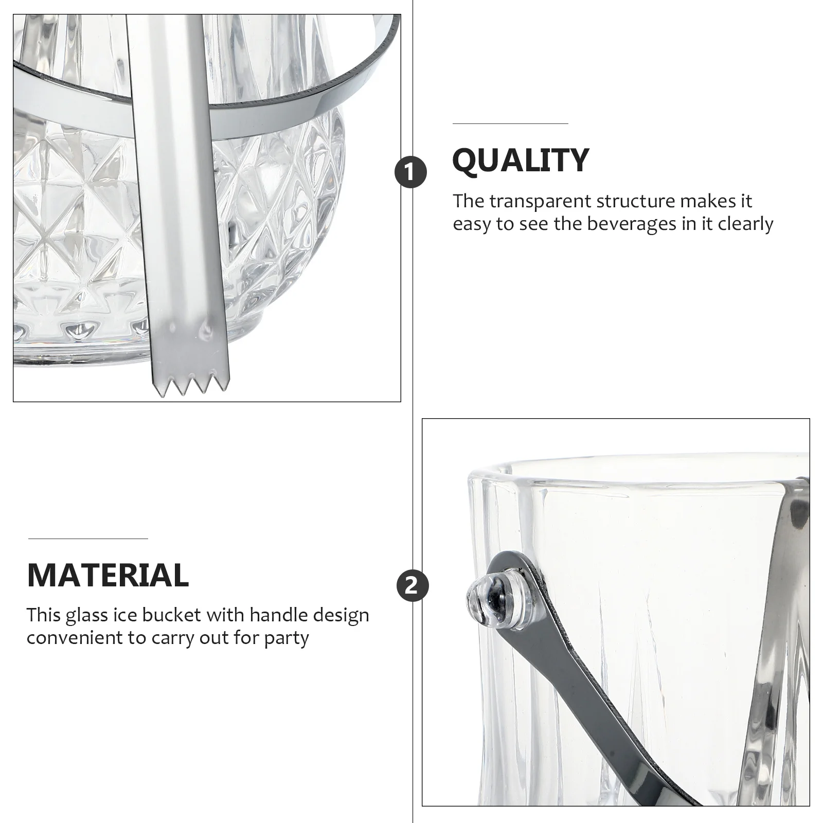 

Glass Ice Bucket with Handle Premium Transparent Design for Wine Beer Cooling Portable Ice Storage Container for Party Bar Hotel