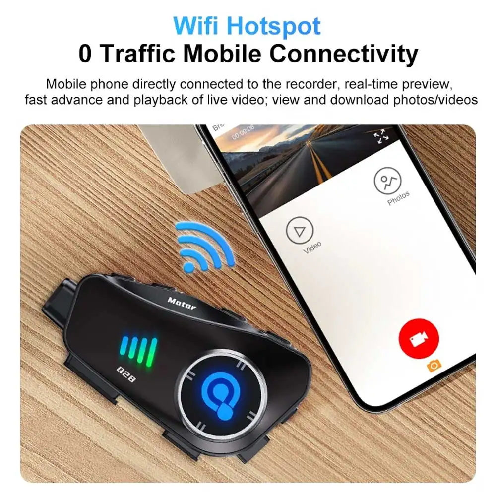 Motorhelm Bluetooth-intercom waterdichte headset met 1080P HD-rijrecorder Draadloze camera Moto