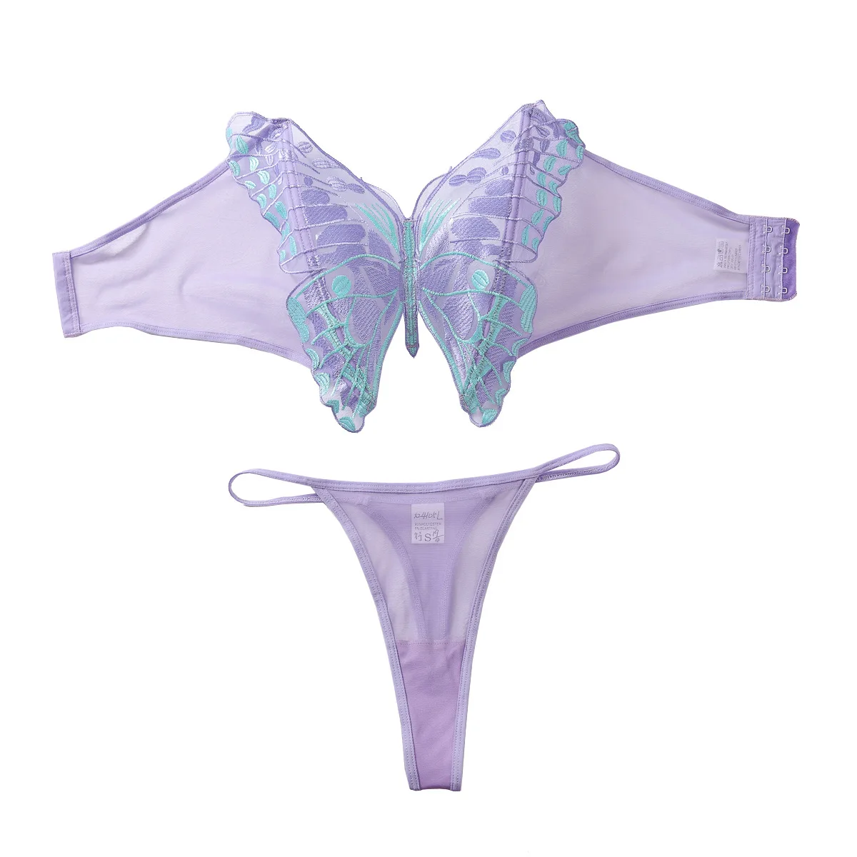 Ensemble de sous-vêtements érotiques pour femmes, 2 pièces, maille brodée de papillons, transparent, lingerie Sexy pour femmes, nouvelle collection été 2025