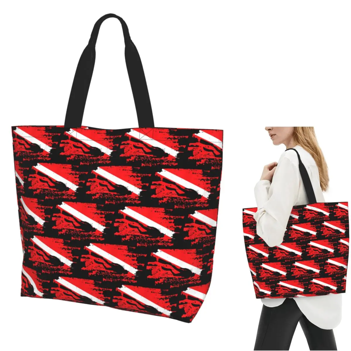 Scuba Diving Diver Down Flag Marine Diver Dive Shopping Tote Bag Canvas Shoulder Bags Shopper Grocery Handbag for Women